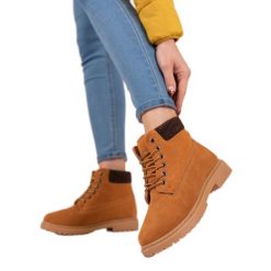 Original Walkman Shoes Camelowe Traperki Ze Skóry brązowe. Brązowe trapery damskie ze skóry, bez zapięcia. Za 141.46 zł.