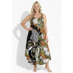 Damskie Sukienka midi maska krój trapezowy okrągły dekolt bez rękawów. Czarne sukienki damskie Ulla Popken, plus size, bez wzorów, z materiału, sportowe, bez kołnierzyka, plus size, bez ramiączek, midi, sportowe. Za 279.99 zł.