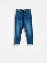 Jeansy Boyfriend - granatowy. Niebieskie jeansy damskie Reserved, bez wzorów, z bawełny. Za 129.99 zł.