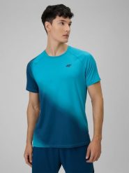 4F Koszulka treningowa regular szybkoschnąca męska - turkusowa XXL. Niebieskie koszulki sportowe męskie 4F, m, bez wzorów, ze skóry, bez ramiączek. Za 129.99 zł.