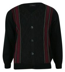 Kardigan, Czarno-Czerwony, Sweter Zapinany na Guziki, Elegancki -MAX SHELDON- Męski. Czerwone swetry męskie Max Sheldon, m, bez wzorów, z bawełny, casualowe, bez kołnierzyka, bez ramiączek. Za 195.00 zł.
