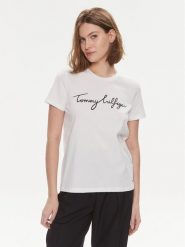 Tommy Hilfiger T-Shirt Signature WW0WW41674 Biały Regular Fit. Białe t-shirty damskie Tommy Hilfiger, xs, bez wzorów, z bawełny, bez kołnierzyka, bez ramiączek. Za 119.99 zł.