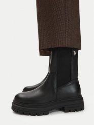 U.S. Polo Assn. Botki EO-SVETA003W/GYE1 Czarny. Czarne botki damskie U.S. Polo Assn., bez wzorów, ze skóry, bez obcasa, na płaskiej podeszwie, bez zapięcia. Za 299.99 zł.