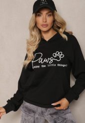 Czarna Bluza z Bawełną Kapturem i Napisem Gelabrina. Czarne bluzy damskie Renee, l, bez wzorów, z bawełny, klasyczne, bez ramiączek, z kapturem. Za 69.99 zł.