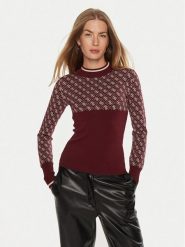Guess Sweter W3BR81 Z37K0 Bordowy Regular Fit. Czerwone swetry nierozpinane damskie Guess, s, z aplikacjami, z syntetyku, bez kołnierzyka, bez ramiączek. Za 299.99 zł.