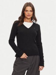 Tommy Hilfiger Sweter WW0WW43505 Czarny Regular Fit. Czarne swetry nierozpinane damskie Tommy Hilfiger, l, bez wzorów, z wełny, bez kołnierzyka, bez ramiączek. Za 389.99 zł.