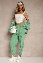 Zielone Spodnie Typu Cargo High Waist Worseli. Zielone spodnie materiałowe damskie Renee, bez wzorów, z jeansu, eleganckie, z podwyższonym stanem. Za 34.99 zł.