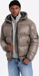 Kurtka męska Ombre Ciepła męska kurtka puffer ze ściągaczami ciemnobeżowa V3 OM-JAHP-0207 M. Brązowe kurtki męskie Ombre, m, bez wzorów, bez kaptura. Za 399.99 zł.