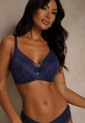 Granatowy Biustonosz z Koronki z Sercem z Cyrkonii Adrievianna. Niebieskie biustonosze Renee, bez wzorów, z koronki. Za 39.99 zł.