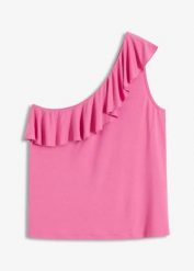 Top na jedno ramię z falbaną z miękkiej mieszanki wiskozy. Czerwone topy damskie bonprix, bez wzorów, z wiskozy, bez kołnierzyka, bez ramiączek. Za 22.99 zł.