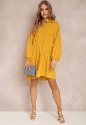 Żółta Sukienka Oromeda. Żółte sukienki damskie Renee, na imprezę, l, bez wzorów, z tkaniny, bez kołnierzyka, bez ramiączek, maxi. Za 49.99 zł.