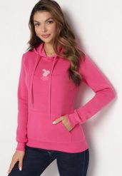 Różowa Ocieplona Bluza Kangurka z Kapturem i Pluszową Naszywką Dysineia. Czerwone bluzy damskie Born2be, l, z aplikacjami, z polaru, casualowe, bez ramiączek, z kapturem. Za 84.99 zł.