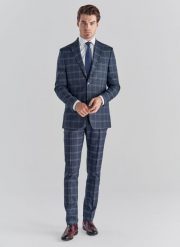 PAKO LORENTE – Granatowe spodnie garniturowe P21WF-6G-032-G. Eleganckie spodnie męskie Pako Lorente, m, bez wzorów, z elastanu, eleganckie. Za 149.99 zł.