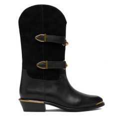 Botki Badura. Czarne botki damskie Badura, bez wzorów, bez obcasa, na słupku, bez zapięcia. Za 599.99 zł.