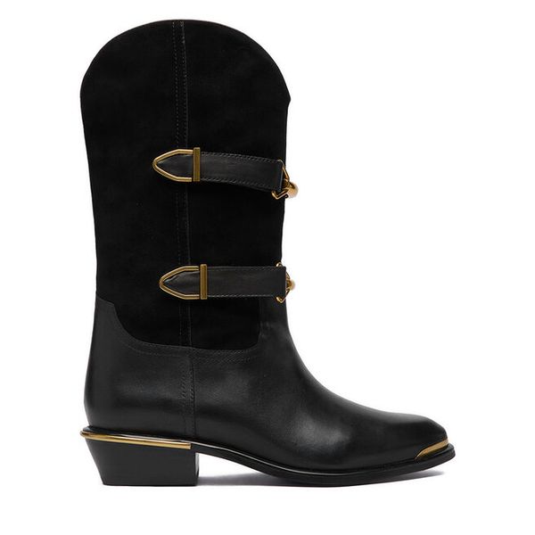 Botki Badura. Czarne botki damskie Badura, bez wzorów, bez obcasa, na słupku, bez zapięcia. Za 599.99 zł.
