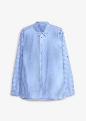 Koszula w ludowym stylu z bawełny, regular fit. Niebieskie koszule męskie bonprix, l, bez wzorów, z bawełny, bez kołnierzyka, bez ramiączek. Za 84.99 zł.