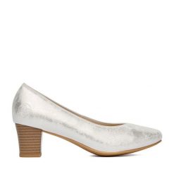 Czółenka Rieker. Szare czółenka damskie Rieker, bez wzorów, bez obcasa, bez zapięcia. Za 319.99 zł.