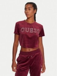Guess T-Shirt V3BI01 K0232 Bordowy Regular Fit. Czerwone t-shirty damskie Guess, s, z aplikacjami, z syntetyku, bez kołnierzyka, bez ramiączek. Za 139.99 zł.