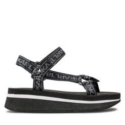 Sandały KARL LAGERFELD. Czarne sandały damskie KARL LAGERFELD, bez wzorów, bez obcasa, na koturnie, bez zapięcia. Za 319.99 zł.