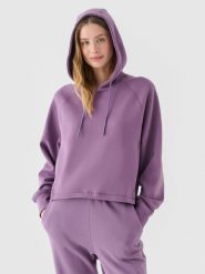 4F Bluza dresowa nierozpinana z kapturem damska - fioletowa L. Fioletowe bluzy damskie 4F, l, bez wzorów, z bawełny, sportowe, bez ramiączek, z kapturem. W wyprzedaży za 99.99 zł.