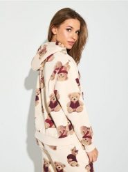 Bluza hoodie ze wzorem - kremowy. Białe bluzy damskie Sinsay, l, bez wzorów, bez ramiączek, bez kaptura. W wyprzedaży za 19.99 zł.