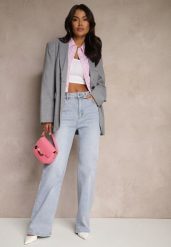 Niebieskie Jeansy z Wiskozą i Bawełną High Waist o Szerokim Kroju Helviola. Niebieskie jeansy damskie Renee, bez wzorów, z bawełny, z podwyższonym stanem. Za 129.99 zł.