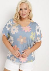 Granatowy Bawełniany T-shirt z Krótkim Rękawem w Kwiatowy Wzór Zorantia. Niebieskie t-shirty damskie Born2be, bez wzorów, z bawełny, bez kołnierzyka, bez ramiączek. Za 64.99 zł.