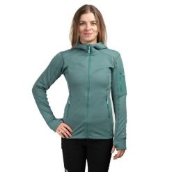 Bluza wspinaczkowa damska Modulus Hoody Women. Zielone bluzy damskie RAB, bez wzorów, bez ramiączek, z kapturem. Za 539.99 zł.