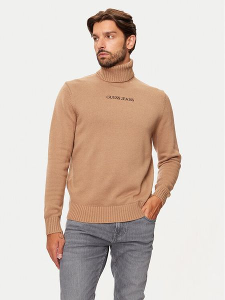 Guess Golf M4BR35 Z3HN2 Beżowy Regular Fit. Brązowe swetry męskie Guess, m, z aplikacjami, z syntetyku, bez kołnierzyka, bez ramiączek. Za 209.99 zł.