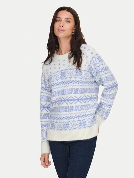 ONLY Sweter Xmas Nordic 15354824 Błękitny Regular Fit. Niebieskie swetry nierozpinane damskie ONLY, m, bez wzorów, z syntetyku, bez kołnierzyka, bez ramiączek. Za 89.99 zł.