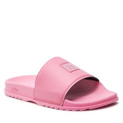 Klapki HUGO. Czerwone klapki damskie Hugo, bez wzorów, bez obcasa, bez zapięcia. Za 229.99 zł.