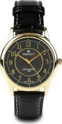 Zegarek Perfect Zegarek męski kwarcowy czarno-złoty klasyczny skórzany pasek C402 NoSize. Czarne zegarki męskie Perfect, bez wzorów, złote. Za 51.99 zł.