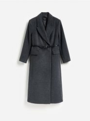Płaszcz z dodatkiem wełny - ciemnoszary. Szare płaszcze damskie Reserved, l, bez wzorów, z tkaniny, bez kołnierzyka, bez kaptura. Za 379.99 zł.