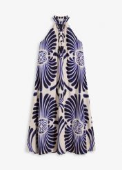 Szeroka długa sukienka z lejącej wiskozy. Niebieskie sukienki damskie bonprix, bez wzorów, z wiskozy, eleganckie, bez kołnierzyka, bez ramiączek, maxi. Za 169.99 zł.