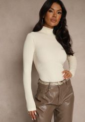 Beżowa Klasyczna Bluzka Longsleeve z Golfem Raleia. Brązowe bluzki damskie Renee, l, bez wzorów, eleganckie, bez kołnierzyka, bez ramiączek. Za 49.99 zł.
