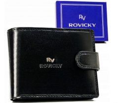 Portfel skórzany Rovicky RV-70616-9-BCA czarny. Czarne portfele męskie ROVICKY, bez wzorów, ze skóry. Za 70.00 zł.