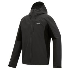 Kurtka turystyczna przeciwdeszczowa męska Birchdale wodoodporna. Czarne kurtki męskie Regatta, m, bez wzorów, z tkaniny, sportowe, bez kaptura. Za 229.99 zł.