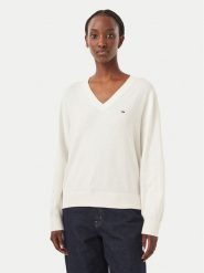 Tommy Jeans Sweter Essential DW0DW23362 Biały Regular Fit. Białe swetry nierozpinane damskie Tommy Jeans, l, bez wzorów, z bawełny, bez kołnierzyka, bez ramiączek. Za 369.99 zł.