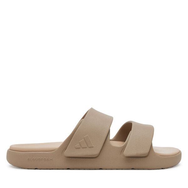Klapki adidas. Brązowe klapki damskie Adidas, bez wzorów, sportowe, bez obcasa, bez zapięcia. Za 159.99 zł.