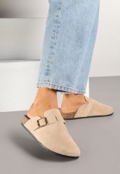 Beżowe Klapki Ozdobione Klamrą na Pasku Zelevelis. Brązowe klapki damskie Renee, bez wzorów, z jeansu, eleganckie, bez obcasa, na obcasie, bez zapięcia. W wyprzedaży za 67.49 zł.
