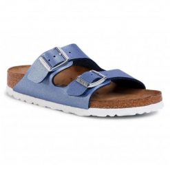Klapki damskie Birkenstock Arizona BS regular. Niebieskie klapki damskie Birkenstock, na lato, bez wzorów, z materiału, klasyczne, bez obcasa, bez zapięcia. Za 287.00 zł.