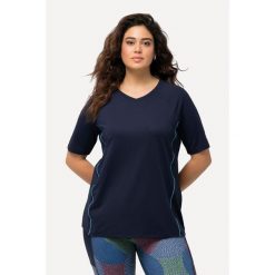 Damskie T-shirt ochrona UV 50+ dekolt w serek rękaw 1/2. Niebieskie koszulki sportowe damskie Ulla Popken, plus size, bez wzorów, z elastanu, bez ramiączek. Za 179.99 zł.