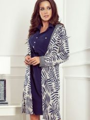 Sweter Kardigan Model 218-3 Blue Liście - Numoco. Niebieskie kardigany damskie Numoco, l, bez wzorów, z wiskozy, bez kołnierzyka, plus size. Za 245.08 zł.