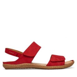 Sandały Josef Seibel. Czerwone sandały damskie Josef Seibel, bez wzorów, bez obcasa, na płaskiej podeszwie, bez zapięcia. Za 439.99 zł.