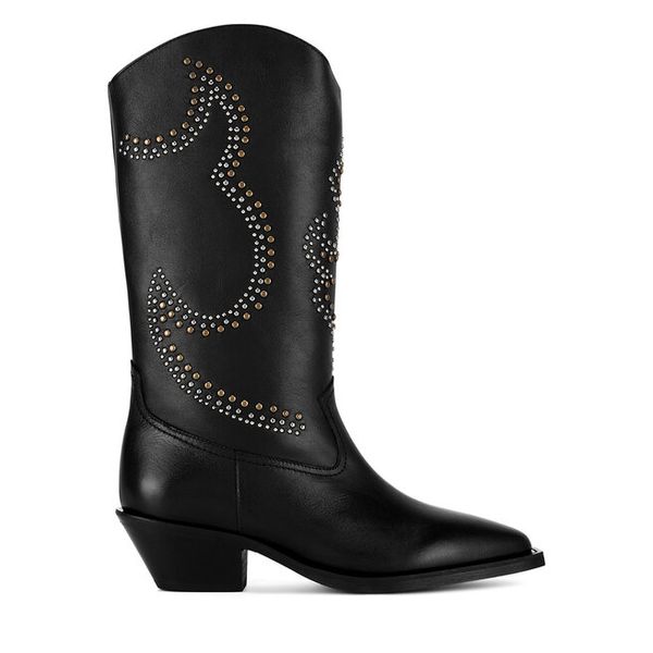 Kowbojki Badura. Czarne botki damskie Badura, bez wzorów, bez obcasa, na słupku, bez zapięcia. Za 579.99 zł.