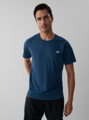 4F Koszulka do biegania regular szybkoschnąca męska - denim XL. Niebieskie koszulki sportowe męskie 4F, m, bez wzorów, z denimu, bez kołnierzyka, bez ramiączek. Za 129.99 zł.