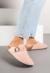 Różowe Klapki Ozdobione Klamrą na Pasku Zelevelis. Czerwone klapki damskie Renee, bez wzorów, z jeansu, eleganckie, bez obcasa, na obcasie, bez zapięcia. W wyprzedaży za 67.49 zł.