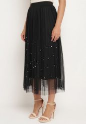 Czarna Plisowana Tiulowa Spódnica z Gumką w Pasie Ozdobiona Cyrkoniami Missalba. Czarne spódnice damskie Born2be, na co dzień, l, bez wzorów, z jeansu, eleganckie, midi, dopasowane. Za 49.99 zł.