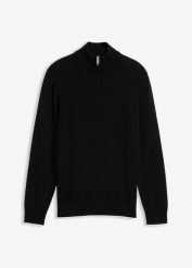Elegancki sweter ze stójką z bawełny. Czarne swetry męskie bonprix, m, bez wzorów, z bawełny, eleganckie, bez kołnierzyka, bez ramiączek. Za 109.99 zł.