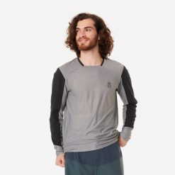 Koszulka rowerowa MTB Rockrider Expl 100 długi rękaw. Czarne bluzy męskie ROCKRIDER, l, bez wzorów, z materiału, sportowe, bez ramiączek, bez kaptura. Za 99.99 zł.